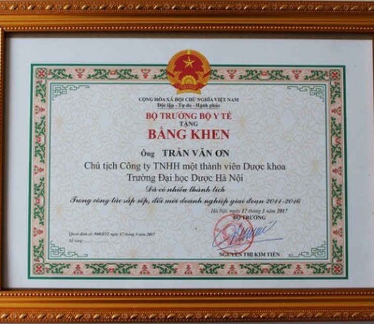 Bằng khen trong công tác sắp xếp, đổi mới doanh nghiệp giai đoạn 2014-2016